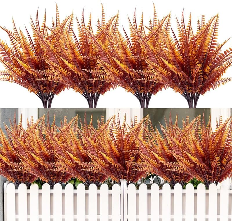 8 Bundles Artificial Fall Boston Fern Plants Outdoor Bushes