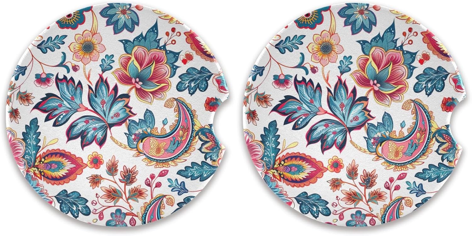 Takiito Paisley Flower Car Coasters 2 Pack 1