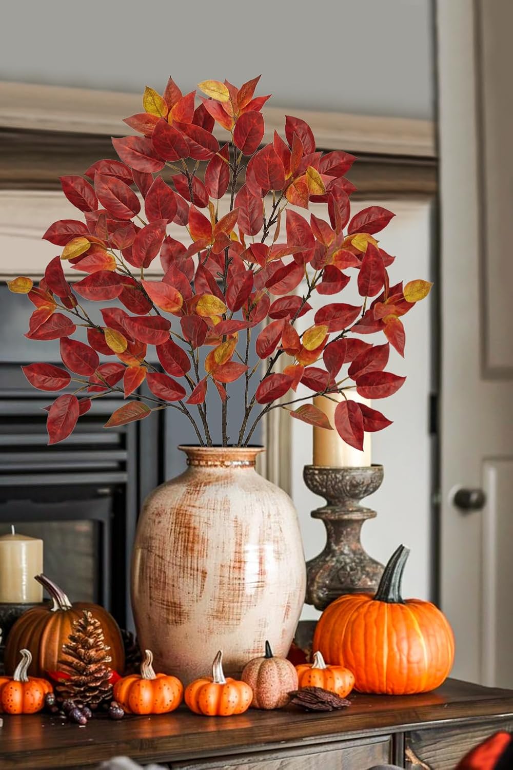 Hollyone 3 Pcs Artificial Fall Leaves Branches 338 Inch Red