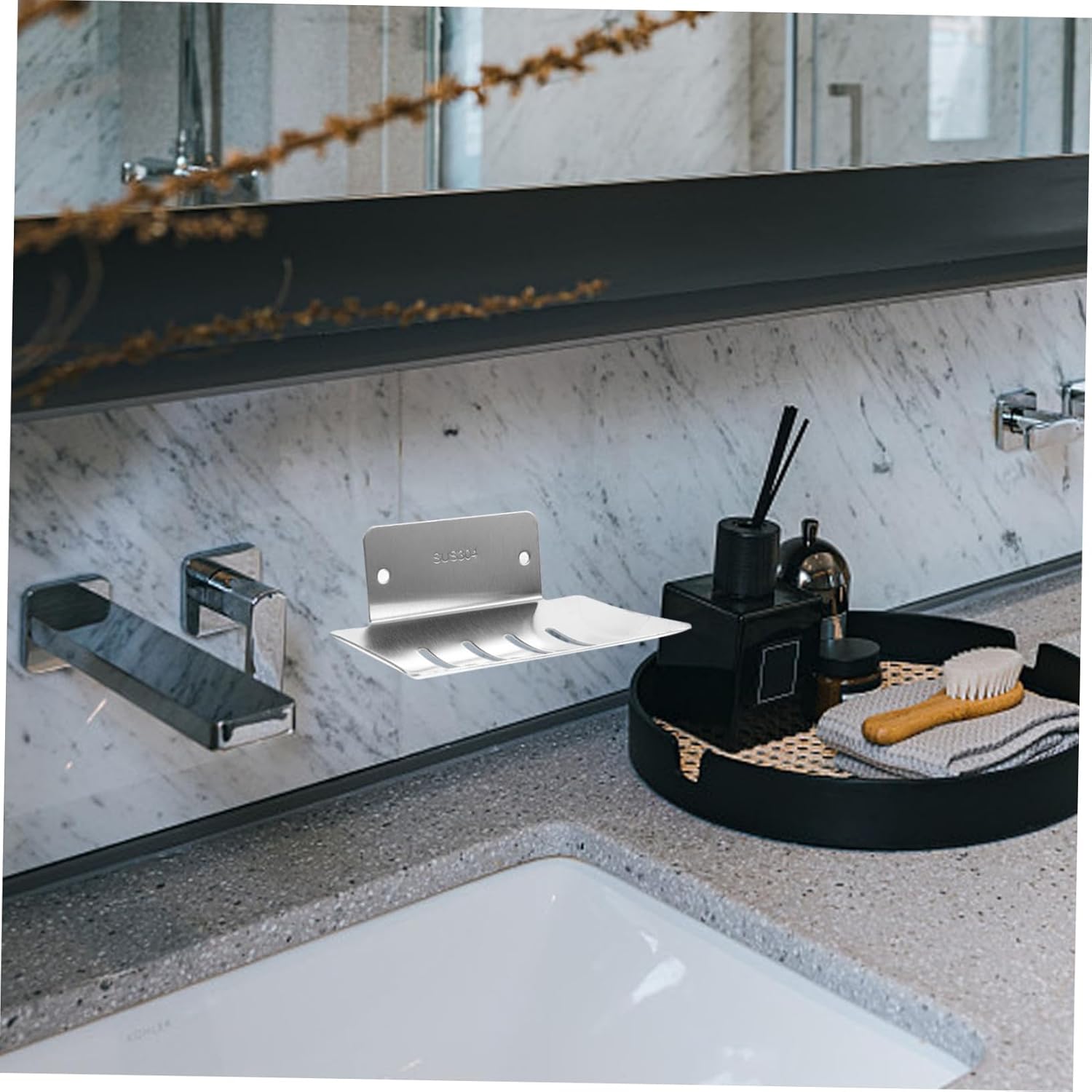 Luxshiny Wall-Mounted Soap Holder with Silver Design
