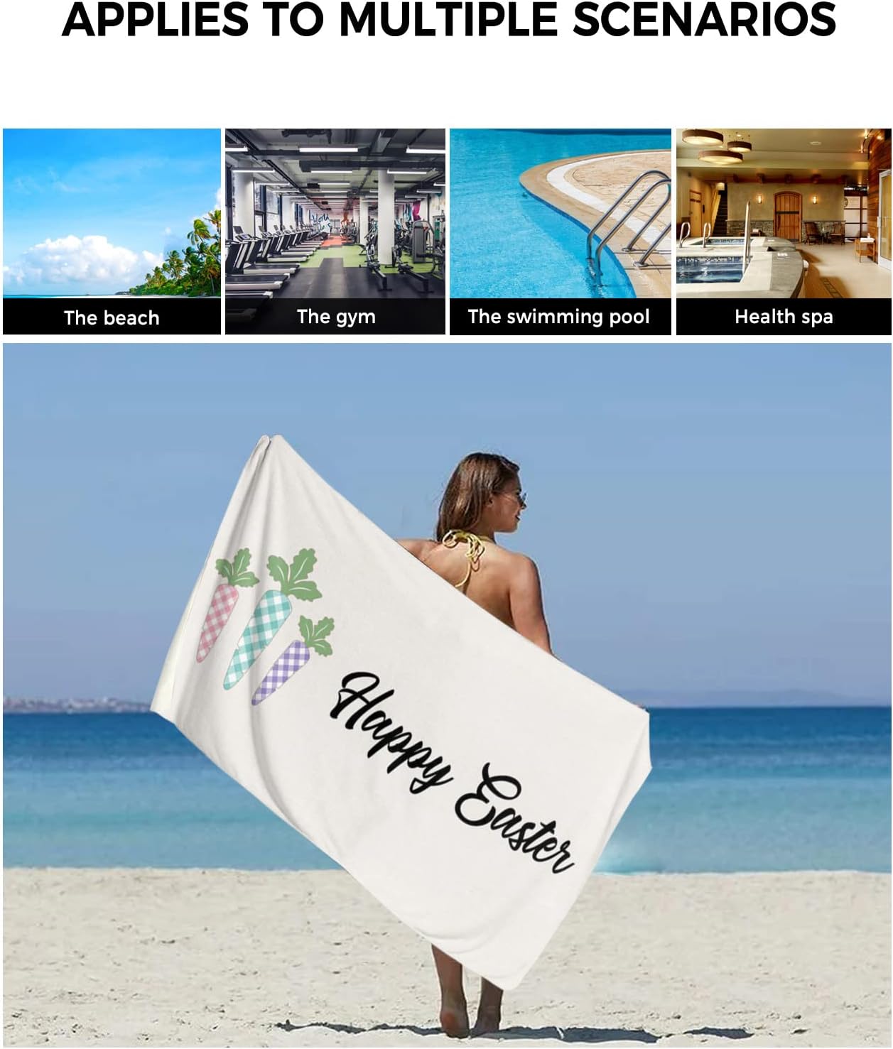 Happy Easter 3 Piece Bath Towel Set - Pink Green Purple