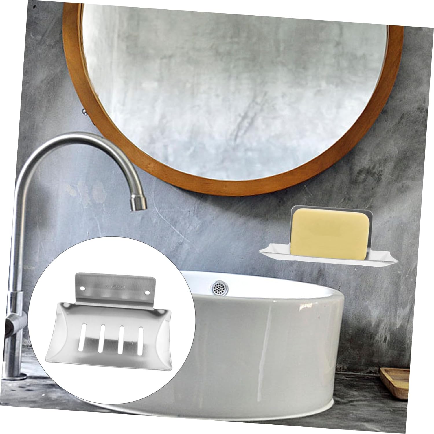 Ciieeo Drainage Soap Dish Wall Mount Holder No-Screw Design Universal Fit