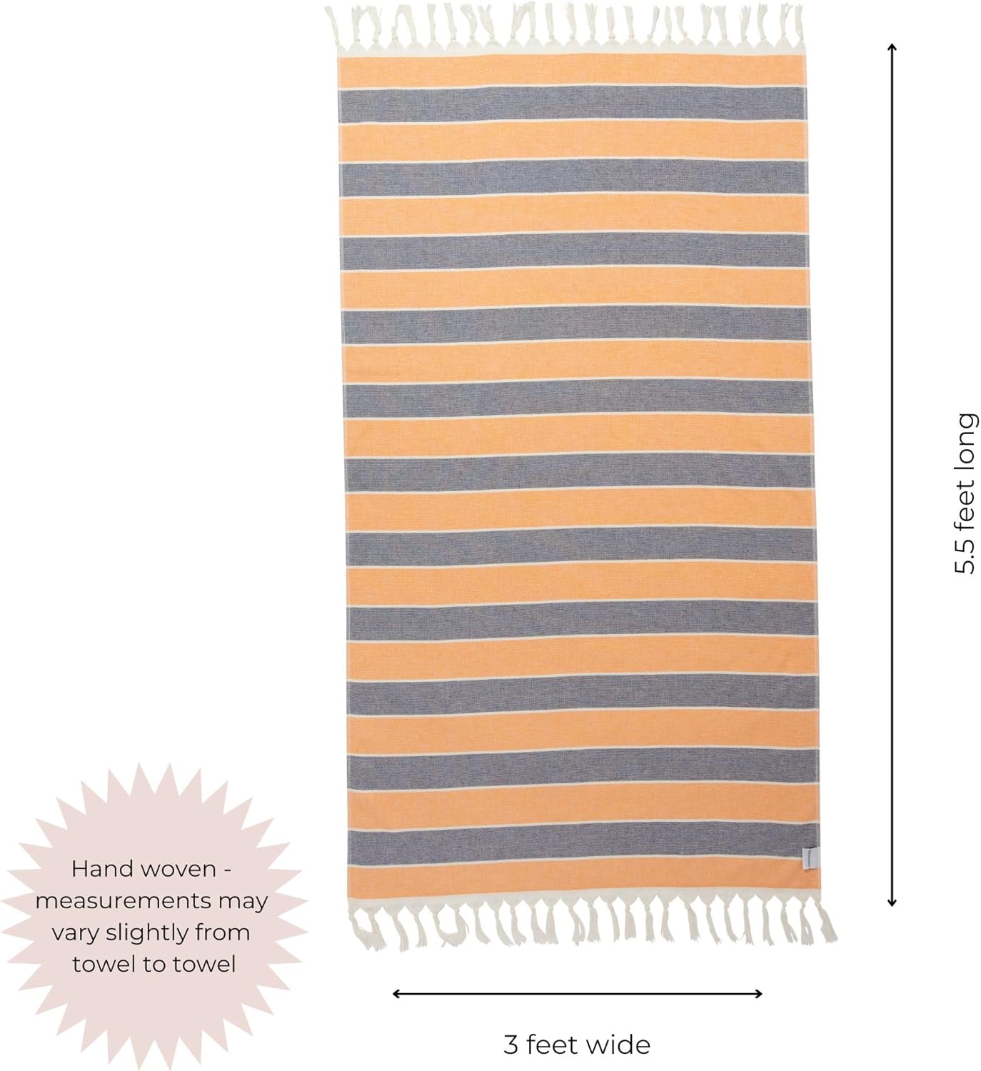 InfuseZen Terry Cloth Lined Turkish Towel - Striped OrangeNavy