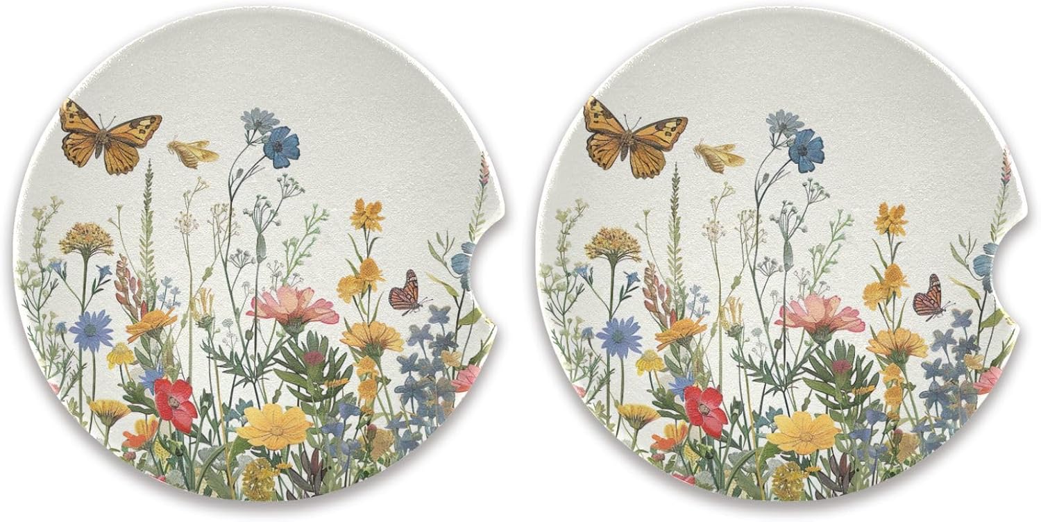 Wildflowers Car Cup Holder Coasters 2 Pack