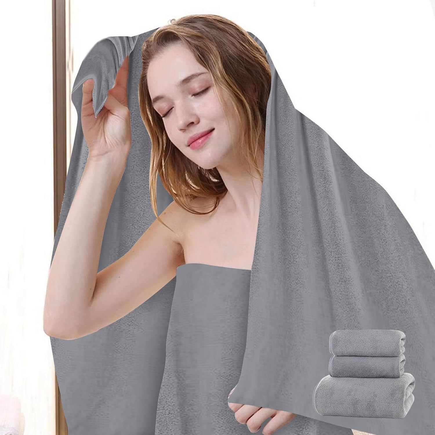 Soft Linen 3-Piece Towel Set Gray
