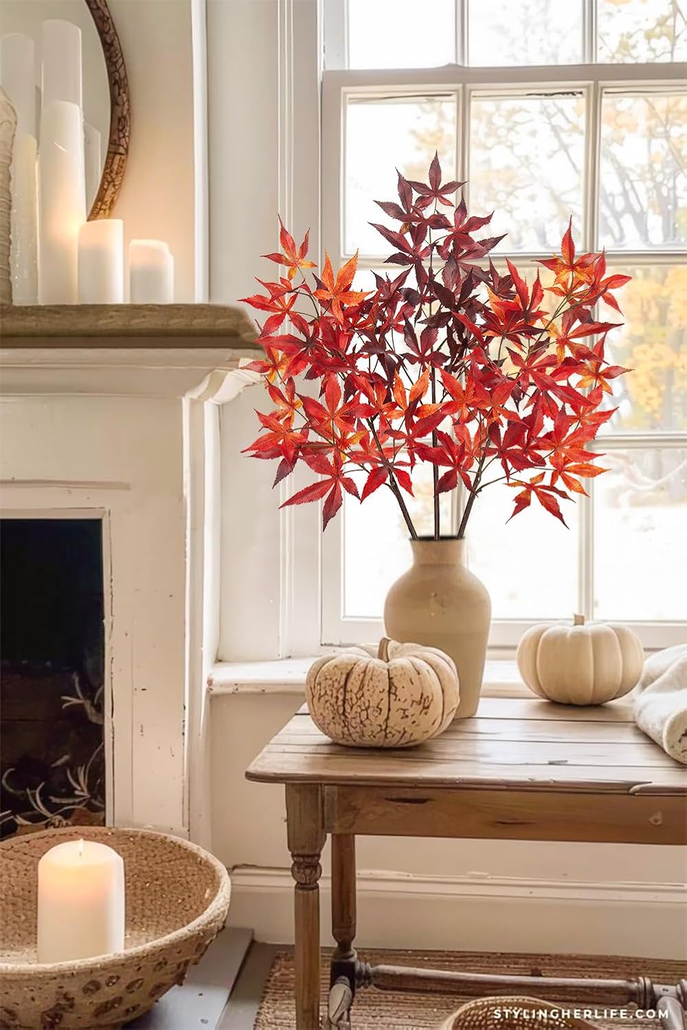 3Pcs Artificial Maple Leaf Branches 30 Fall Decor Stems