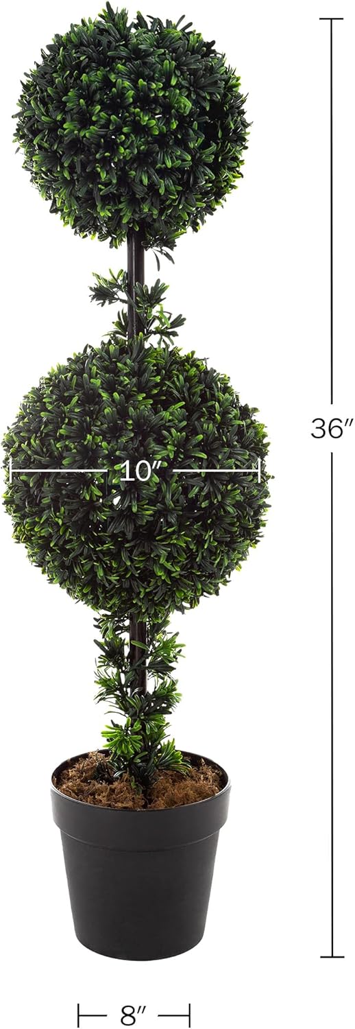 Artificial Topiary Tree - 36 Inch Double Ball Faux Plant