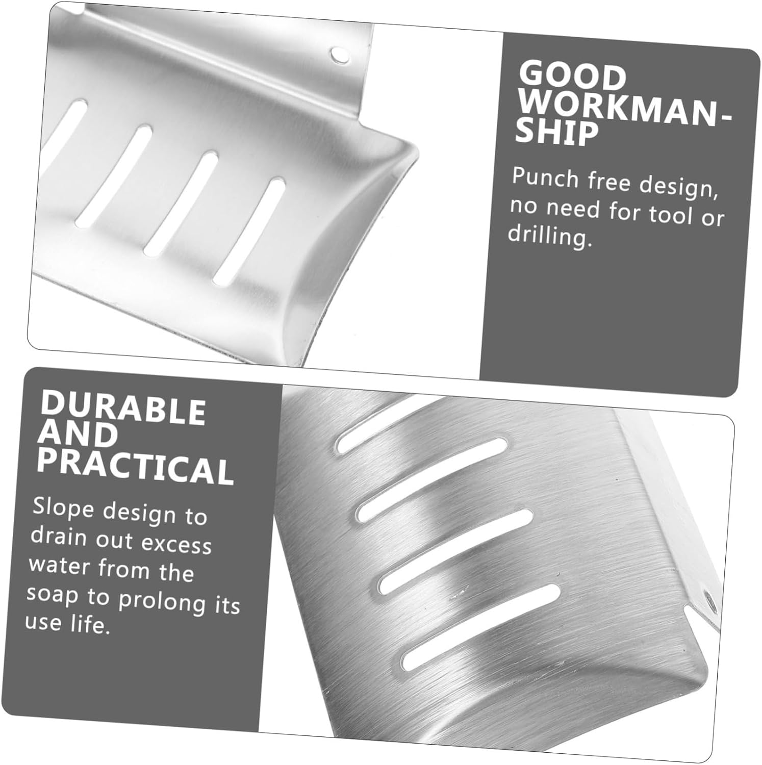 Ciieeo Drainage Soap Dish Wall Mount Holder No-Screw Design Universal Fit