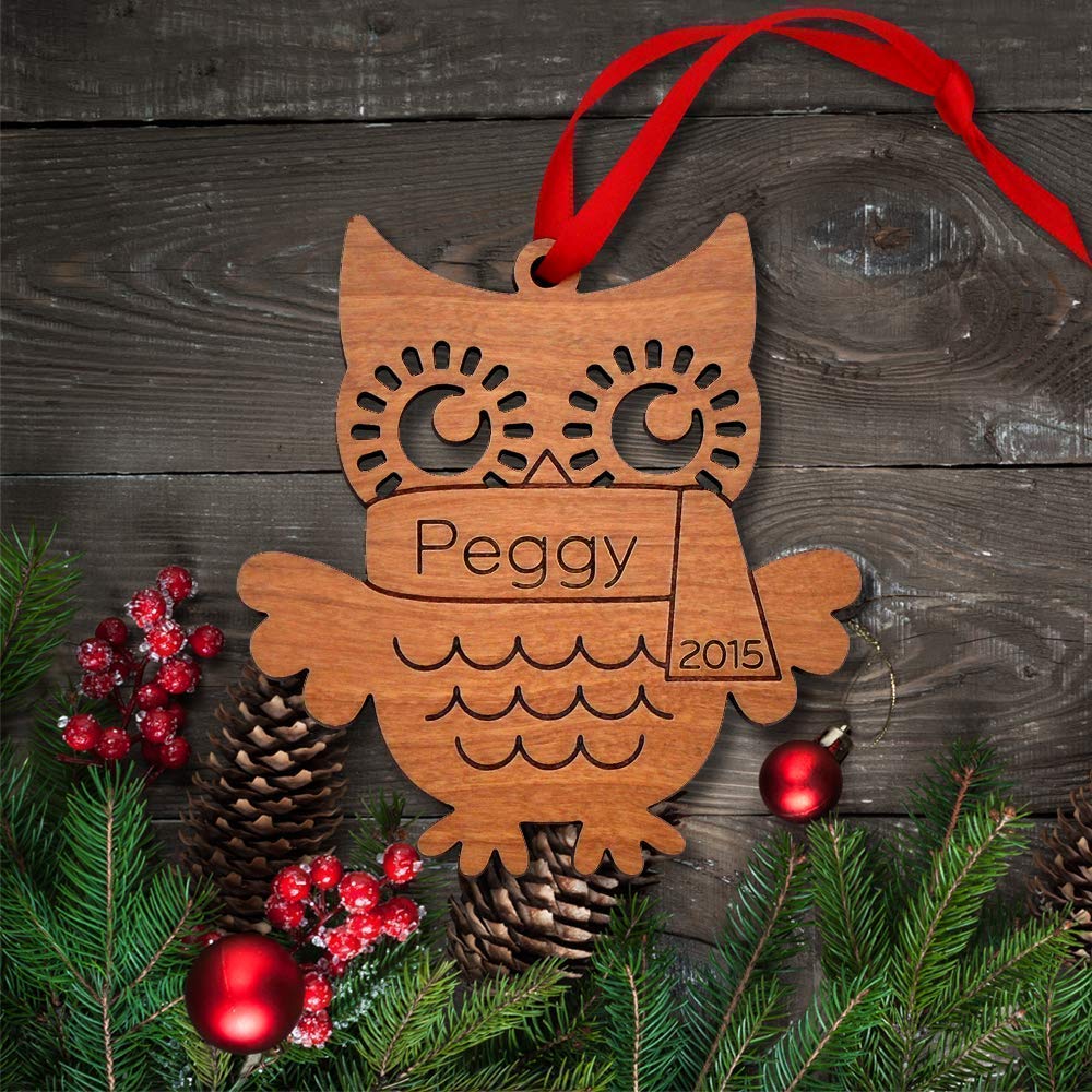 Personalized Babys First Christmas 2024 Owl Ornament Wood Handmade