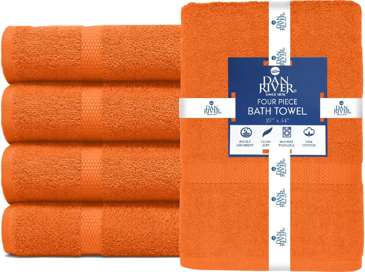 DAN RIVER 100 Cotton Bath Towels 27x54 4-Pack Orange