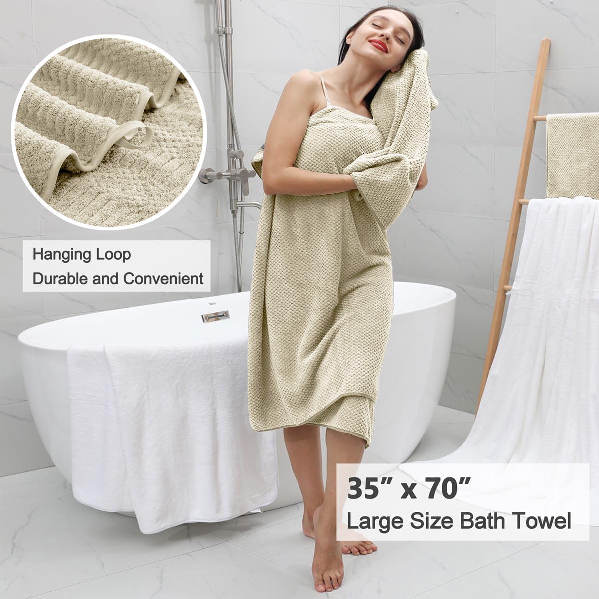 8 Pcs Tan Oversized Bath Towel Set - Soft Durable Quick Dry