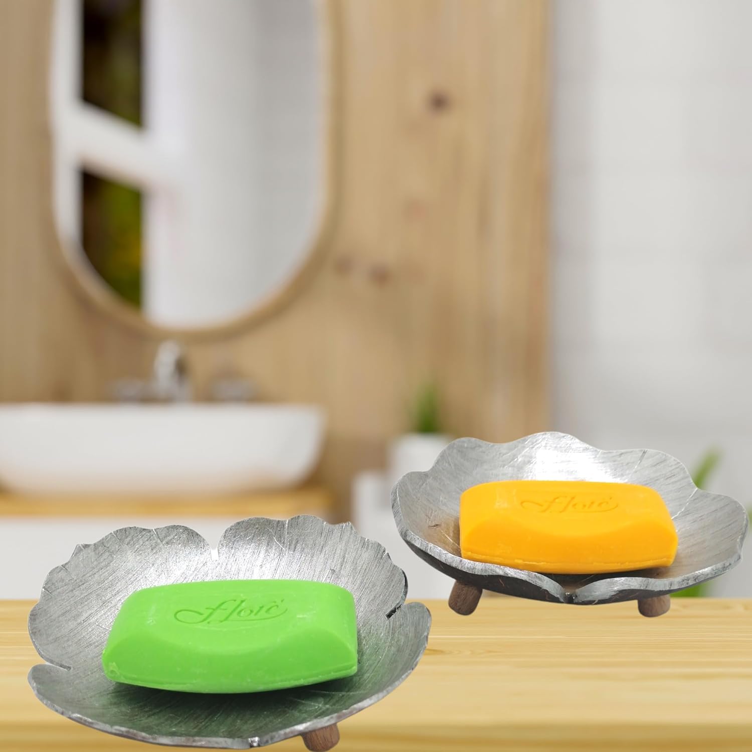 Coconut Shell Soap Dish with Silver Decor