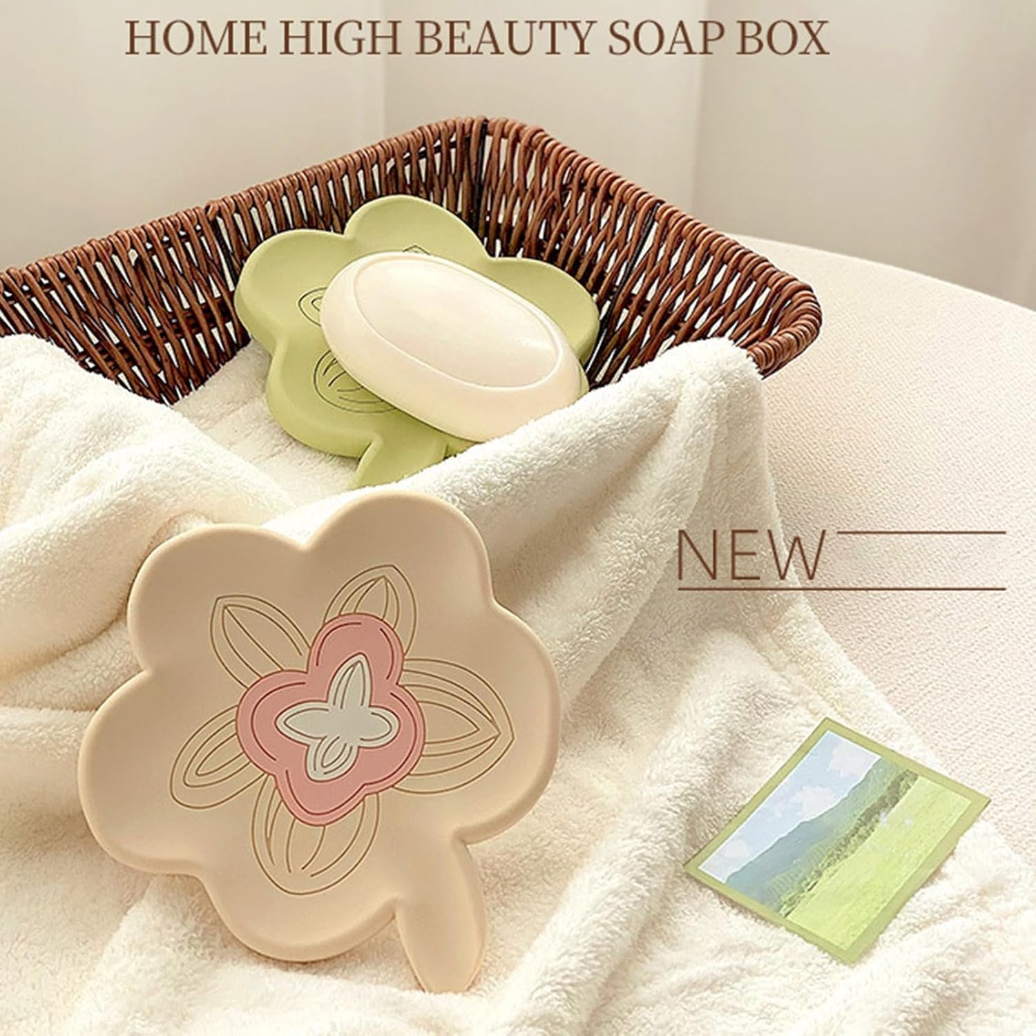 Pink Flower Shape Non-Slip Soap Dish with Drainage