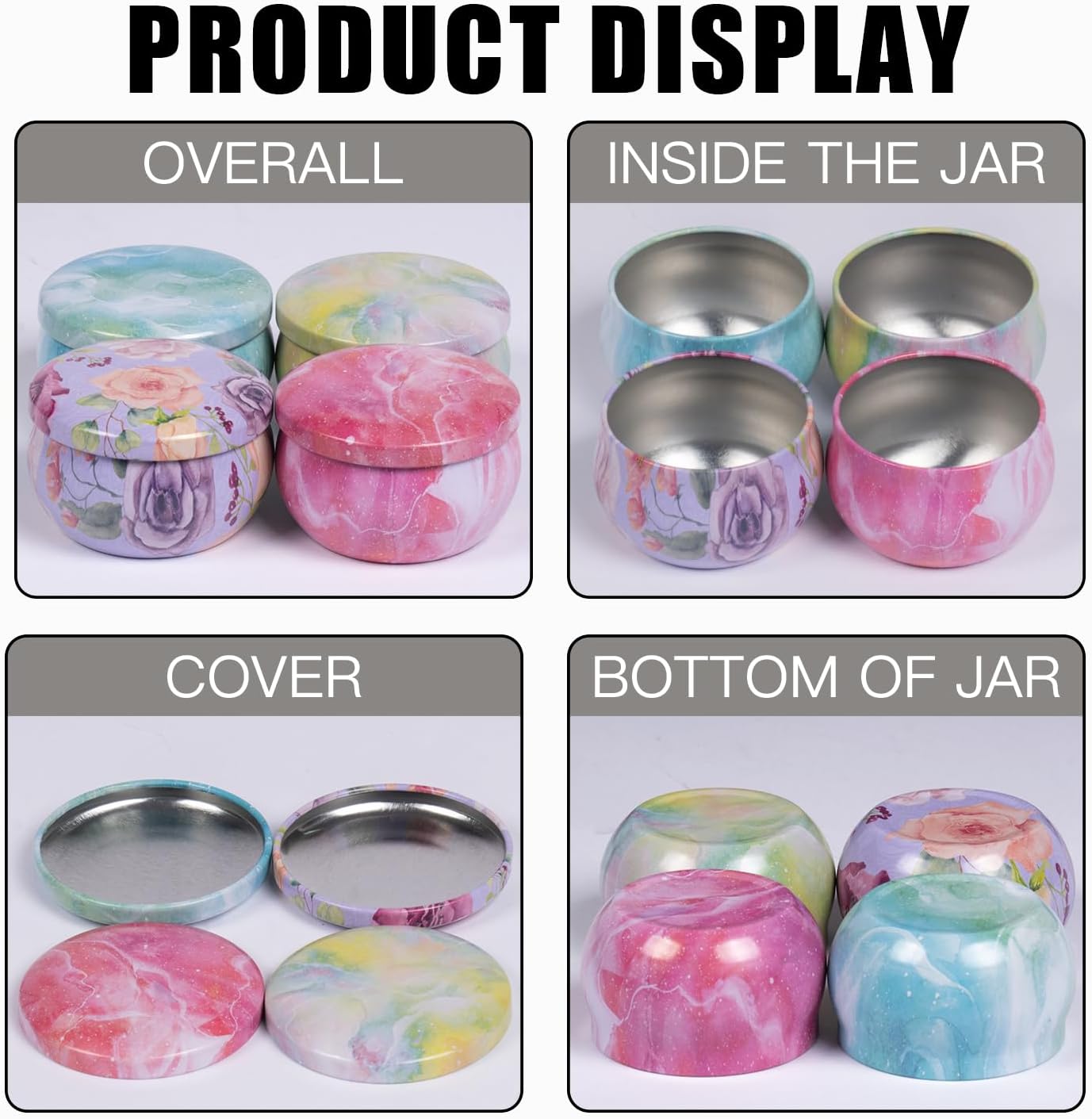 12-Pack 25oz Candle Tins with Lids Marbled Floral Starry Sky Designs