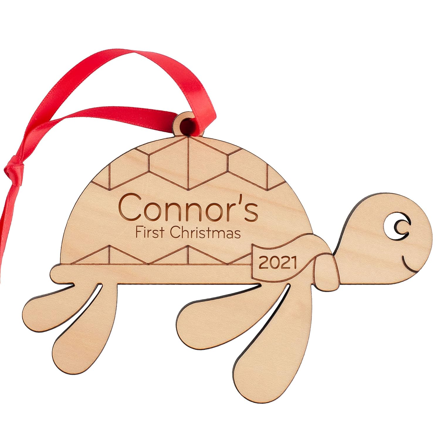 Personalized Babys First Christmas 2024 Wooden Turtle Ornament