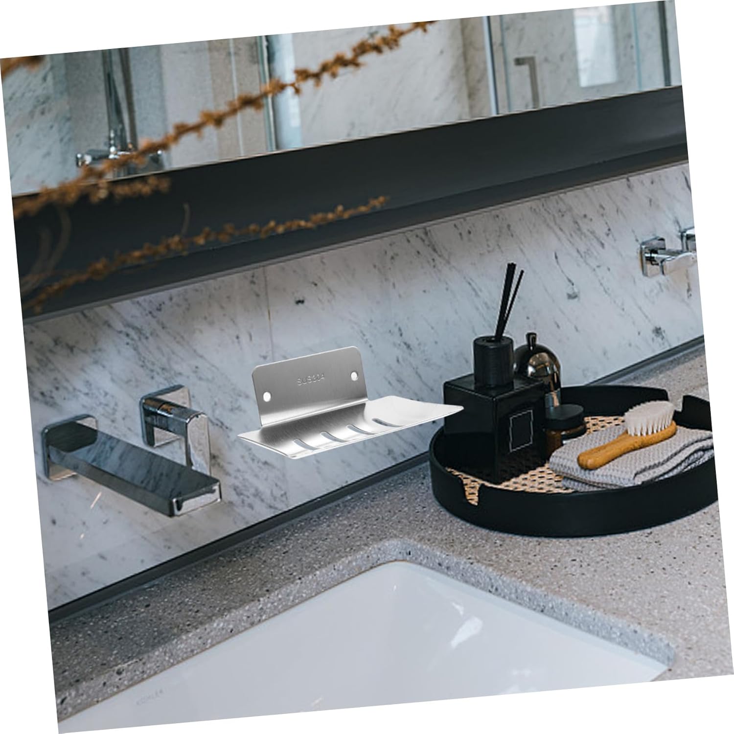 COOLHIYA Wall Mount Soap Dish No Drilling Needed Groove Design