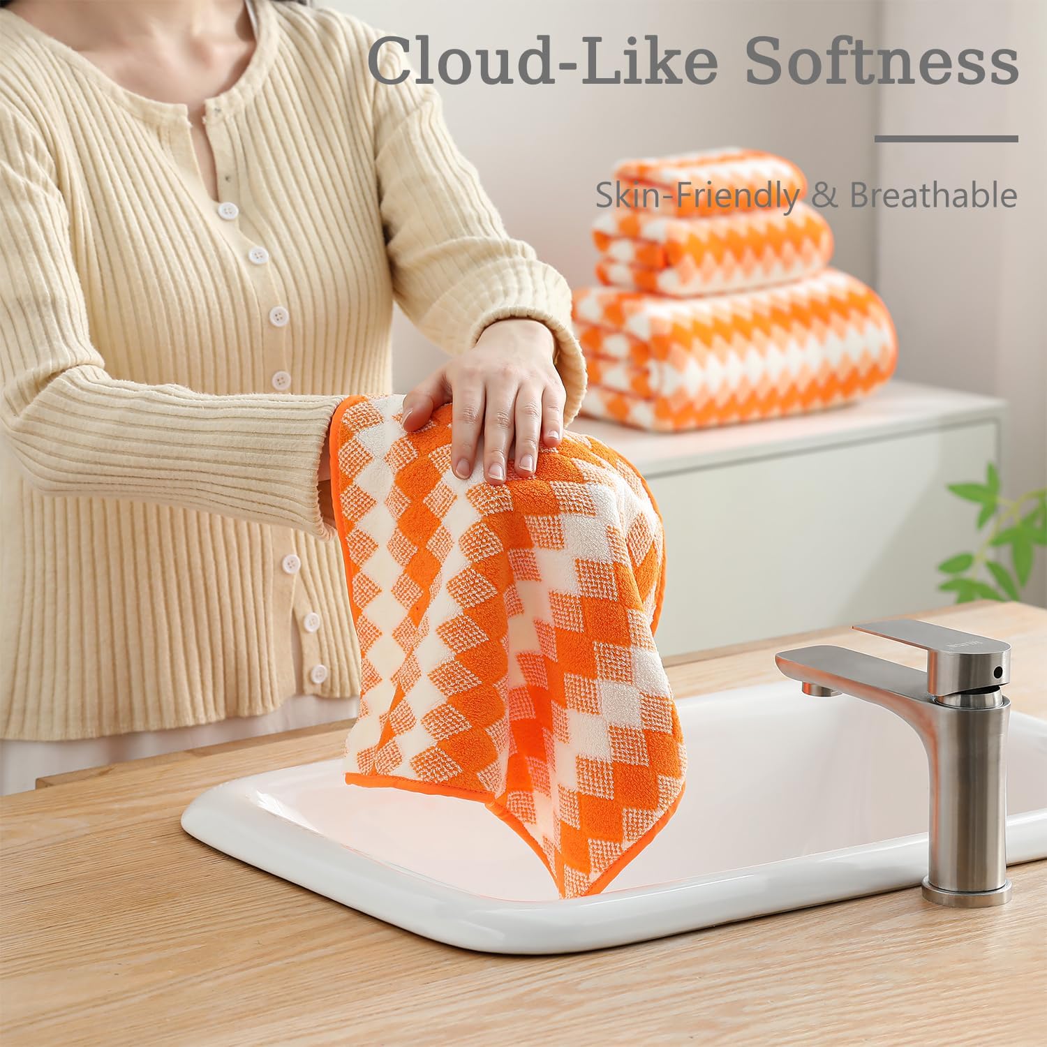4 Piece Extra Large Bath Towel Set with Lattice Print