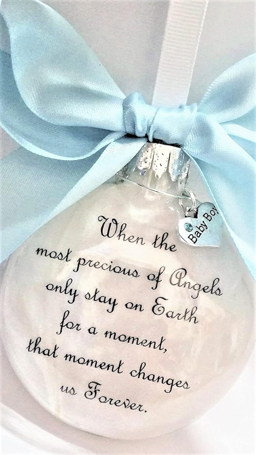 Baby Boy Memorial Ornament with Angel Charm