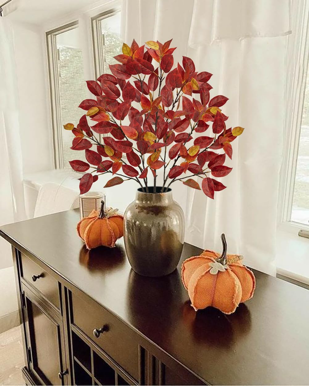 Hollyone 3 Pcs Artificial Fall Leaves Branches 338 Inch Red