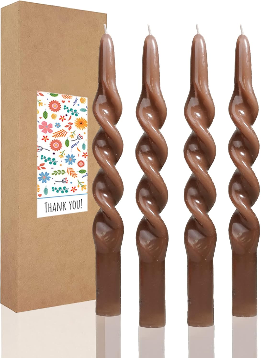 Brown Spiral Taper Candles 10 Inch Set of 4