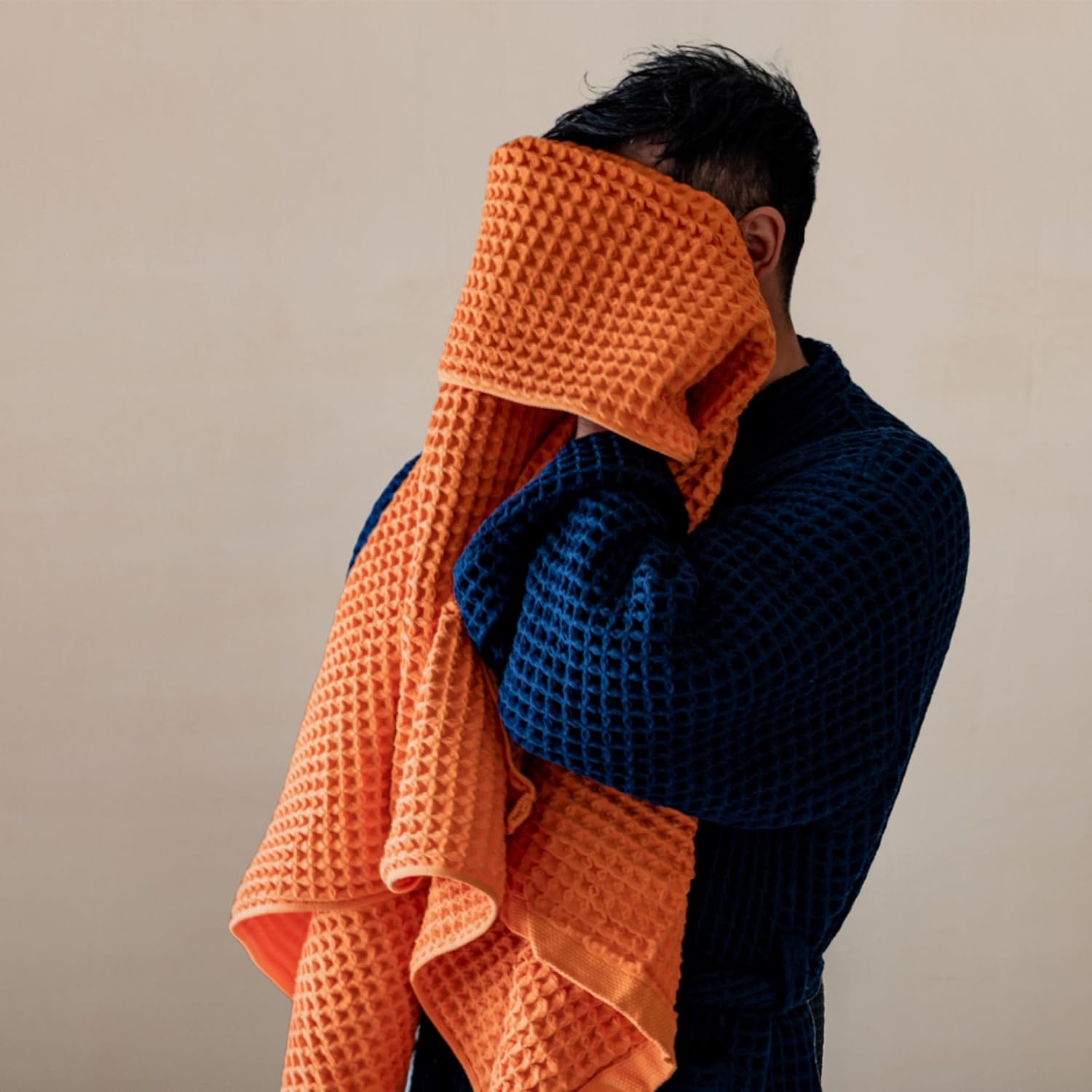 KOSMU Japanese Cotton Silk Waffle Bath Towel - Coral Orange