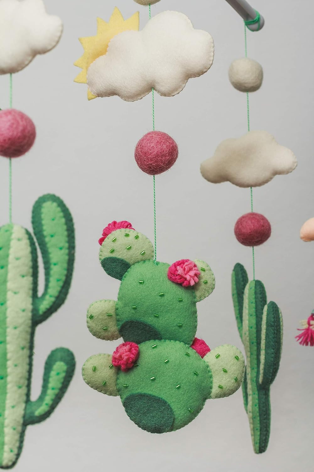 Handmade Felt Llama Mobile Boho Cactus Crib Decor