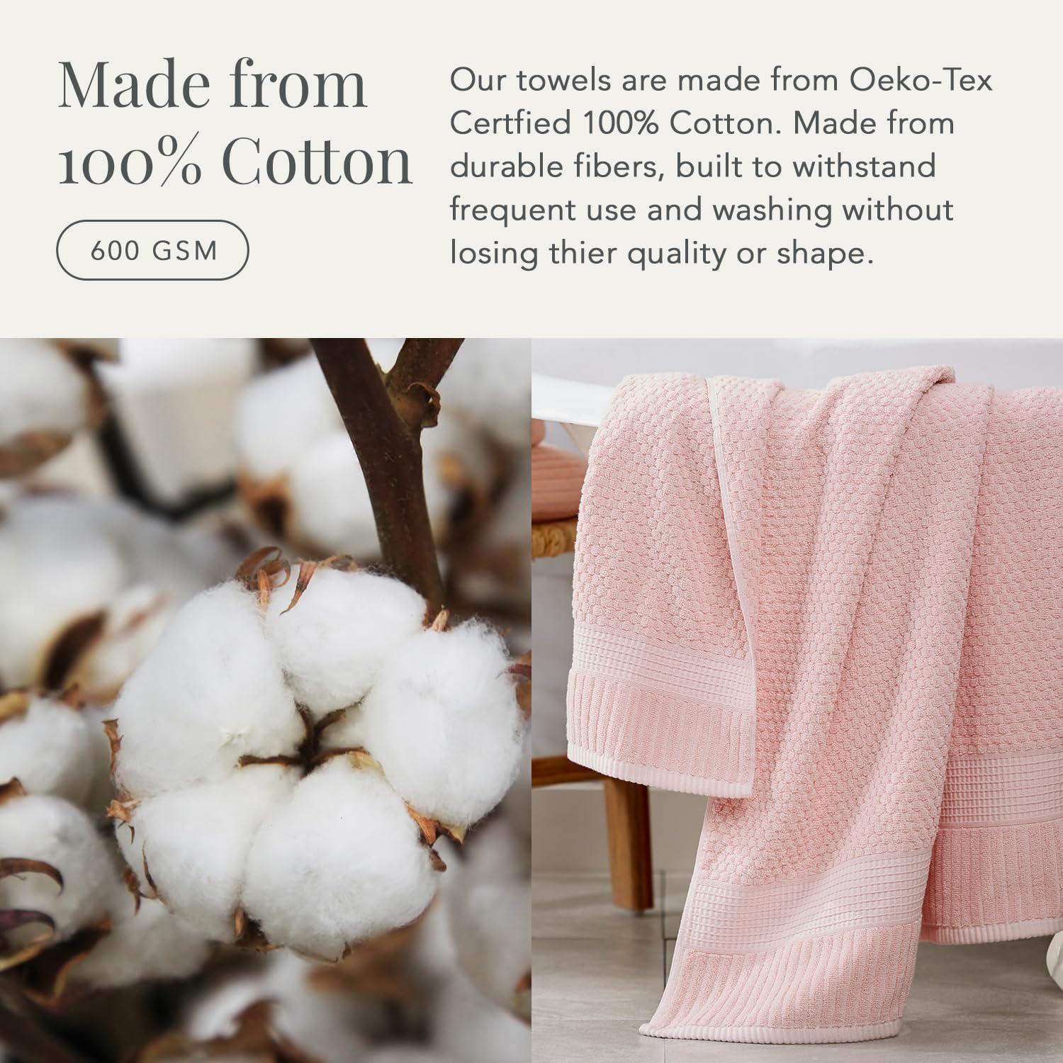 NY Loft 100 Cotton Bath Towel Set 4 Pack Light Pink