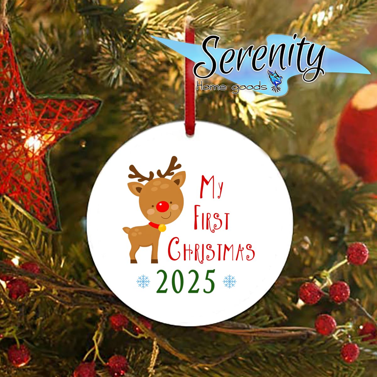 My First Christmas Ornament 2025 3 Ceramic Reindeer Keepsake