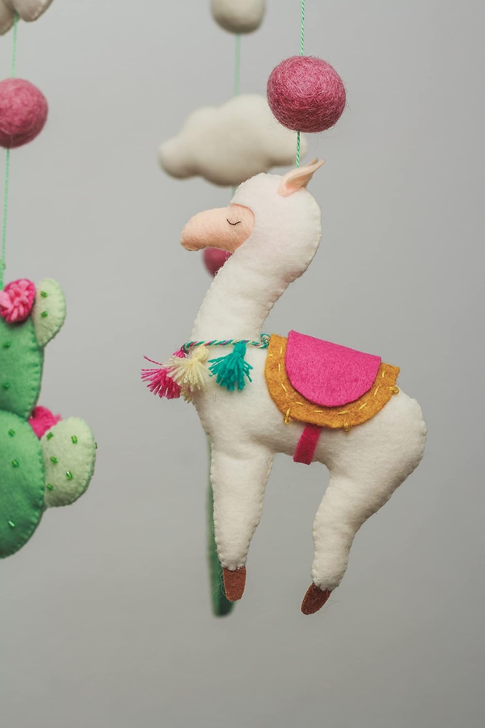 Handmade Felt Llama Mobile Boho Cactus Crib Decor