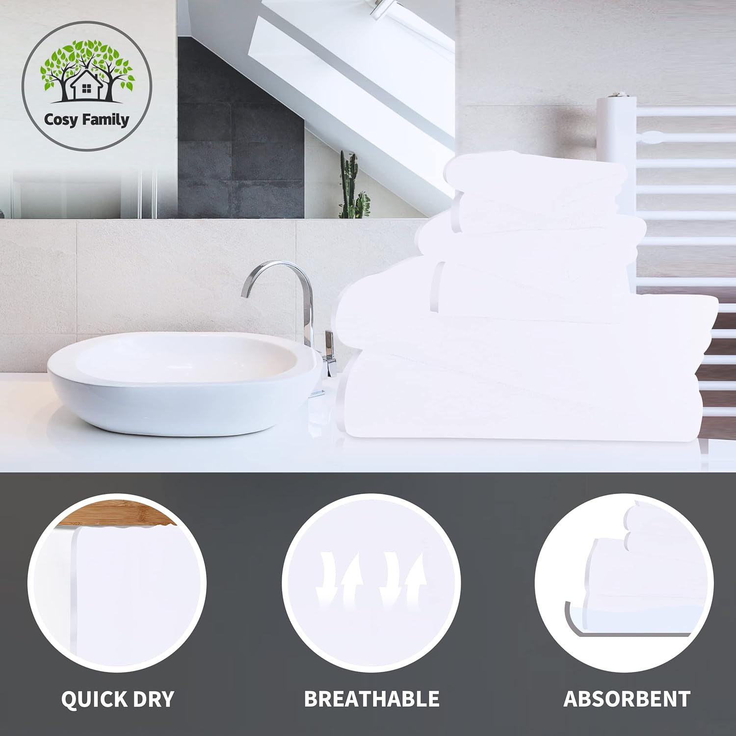 Cosy Family 8-Piece Microfiber Towel Set White