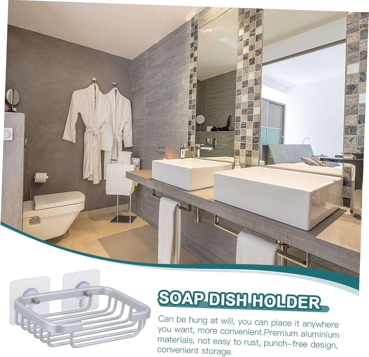 ETHZZLE No-Punch Wall Mount Soap Holder Silver