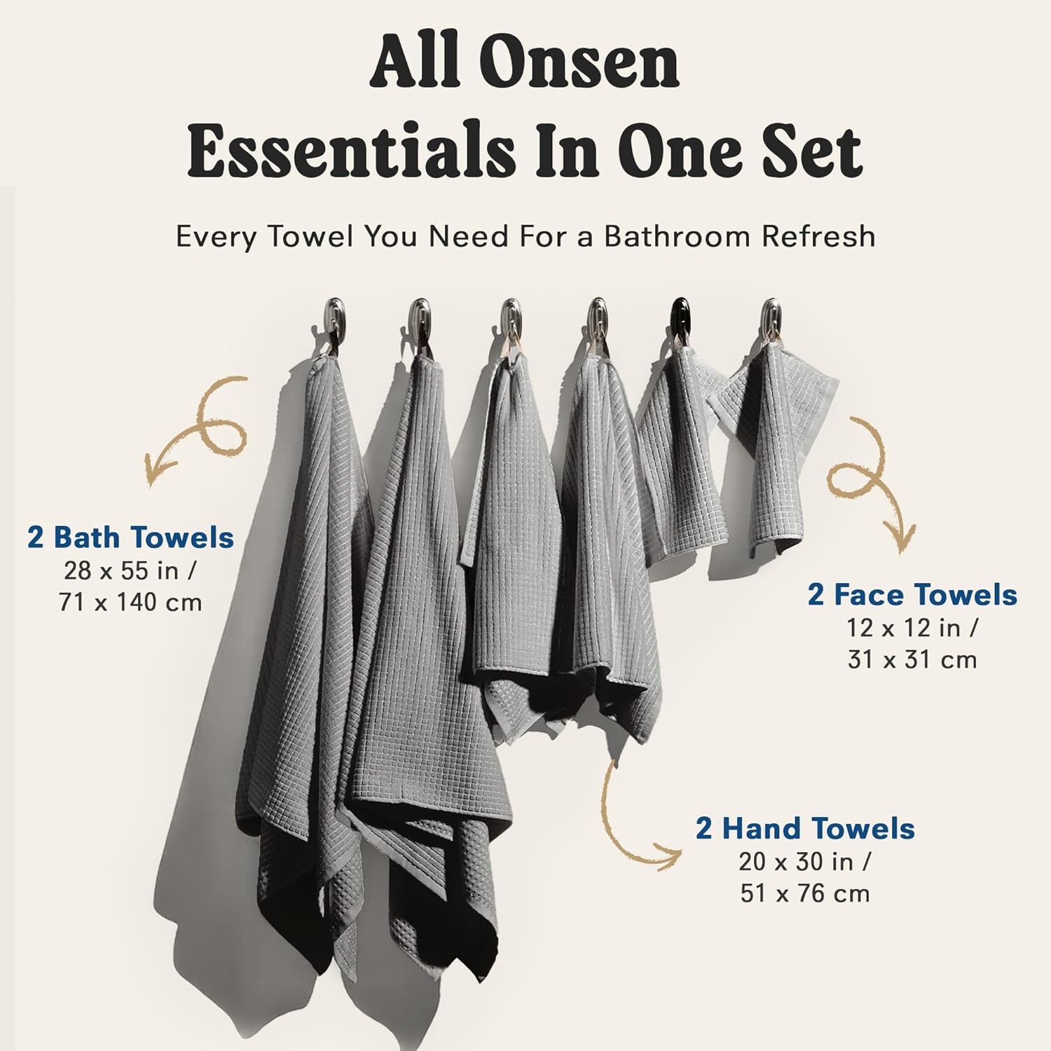 ONSEN Terry Cotton Bath Towel Set - Quick Drying Lightweight