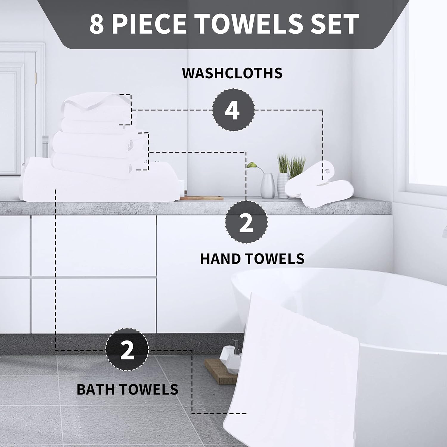 Cosy Family 8-Piece Microfiber Towel Set White