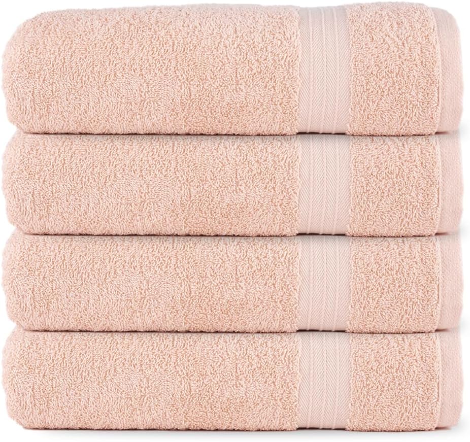Textila Bath Towels - 30x60 Inch Pack of 4 Light Peach