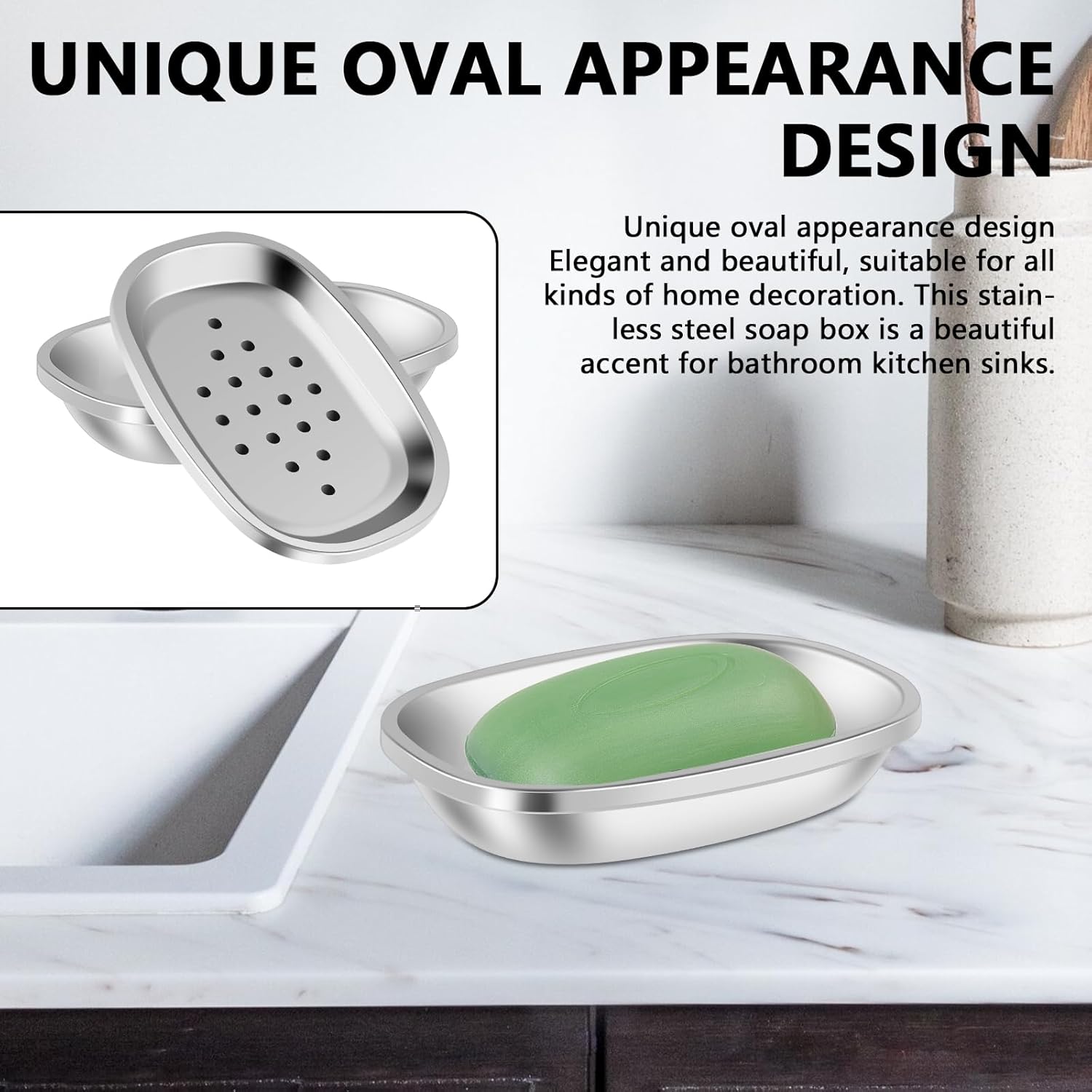 2Pcs Draining Soap Dishes Stainless Steel Holder for Bathroom Double Layer Design