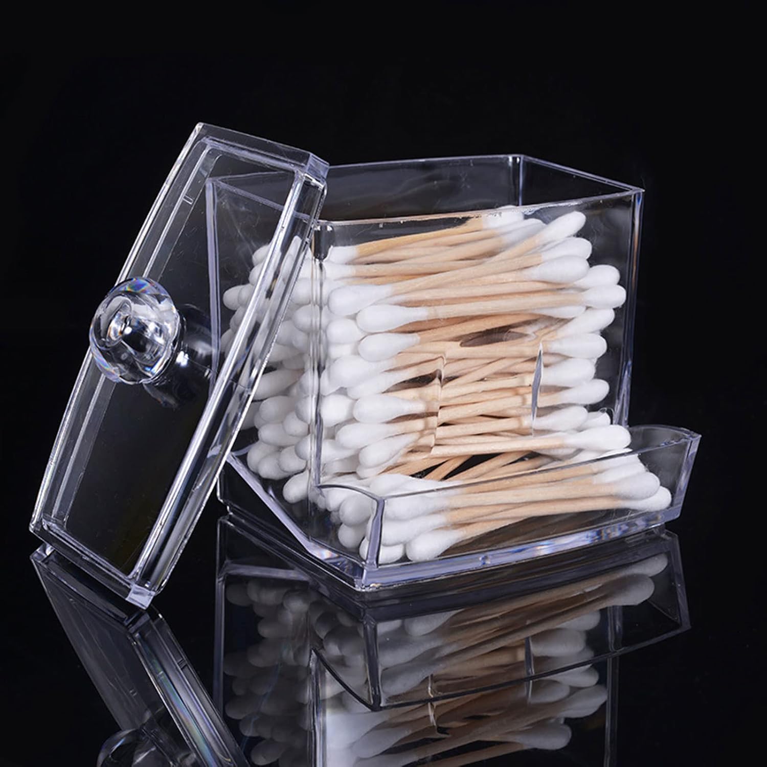 Khakho 2Pcs Clear Cotton Swab Holder with Lid