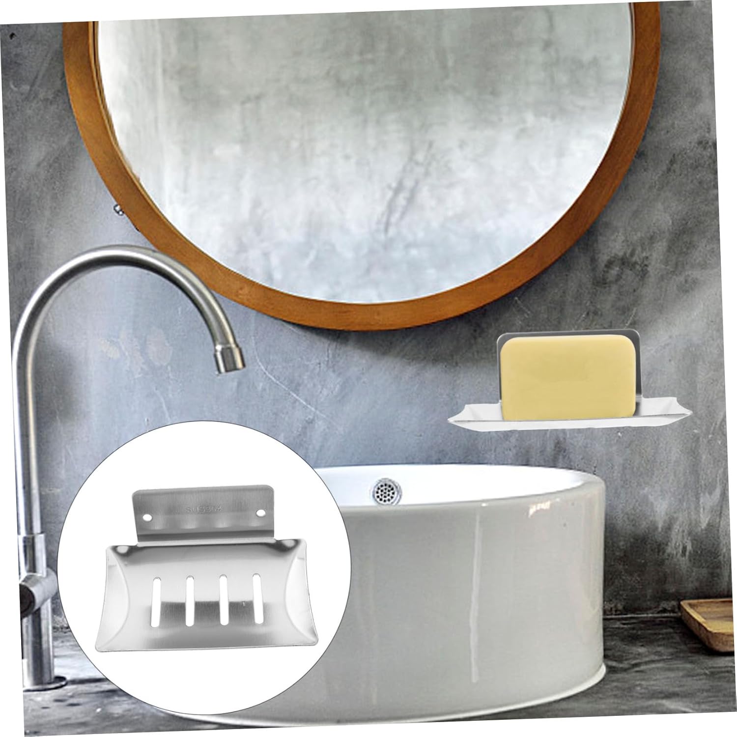 HOLIDYOYO Soap Dish Holder Wall Mount Rustproof Silver for Bathroom 1