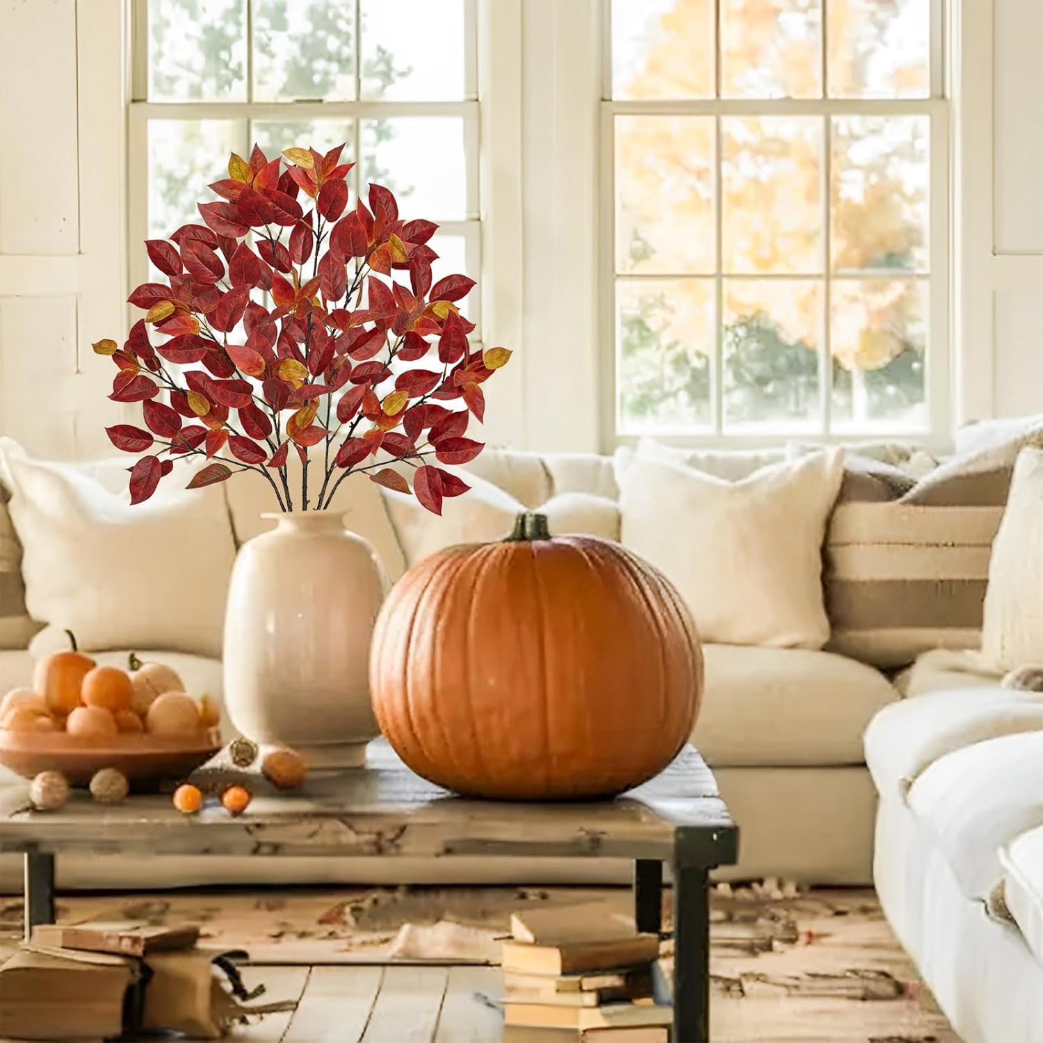 Hollyone 3 Pcs Artificial Fall Leaves Branches 338 Inch Red
