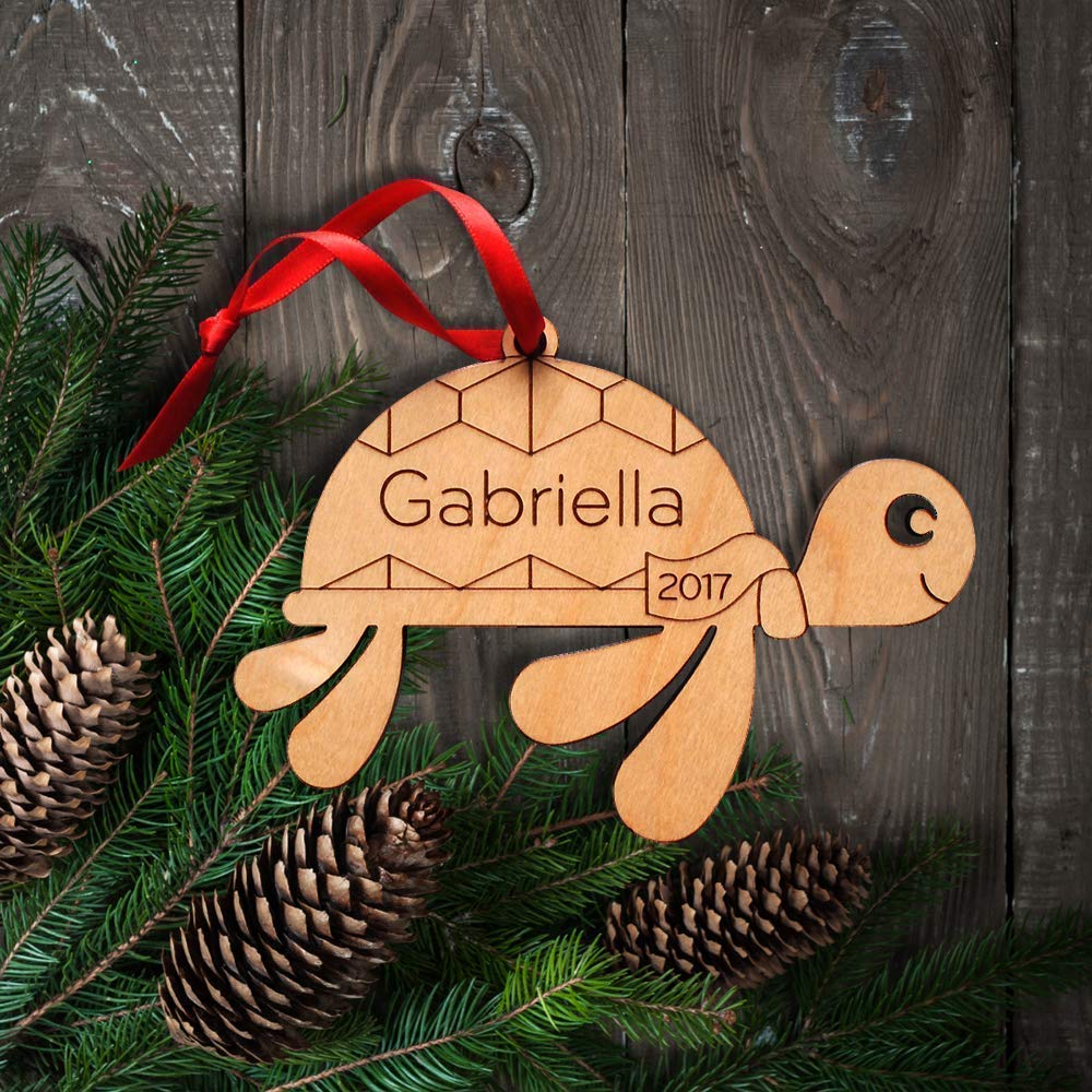 Personalized Babys First Christmas 2024 Wooden Turtle Ornament