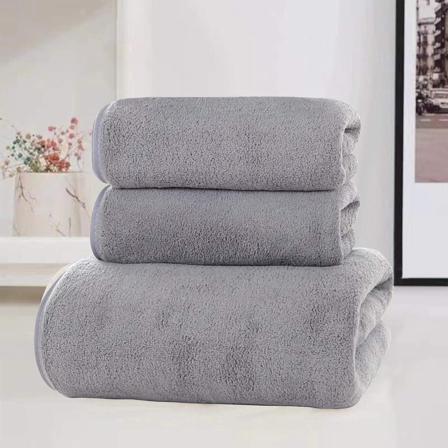 Soft Linen 3-Piece Towel Set Gray
