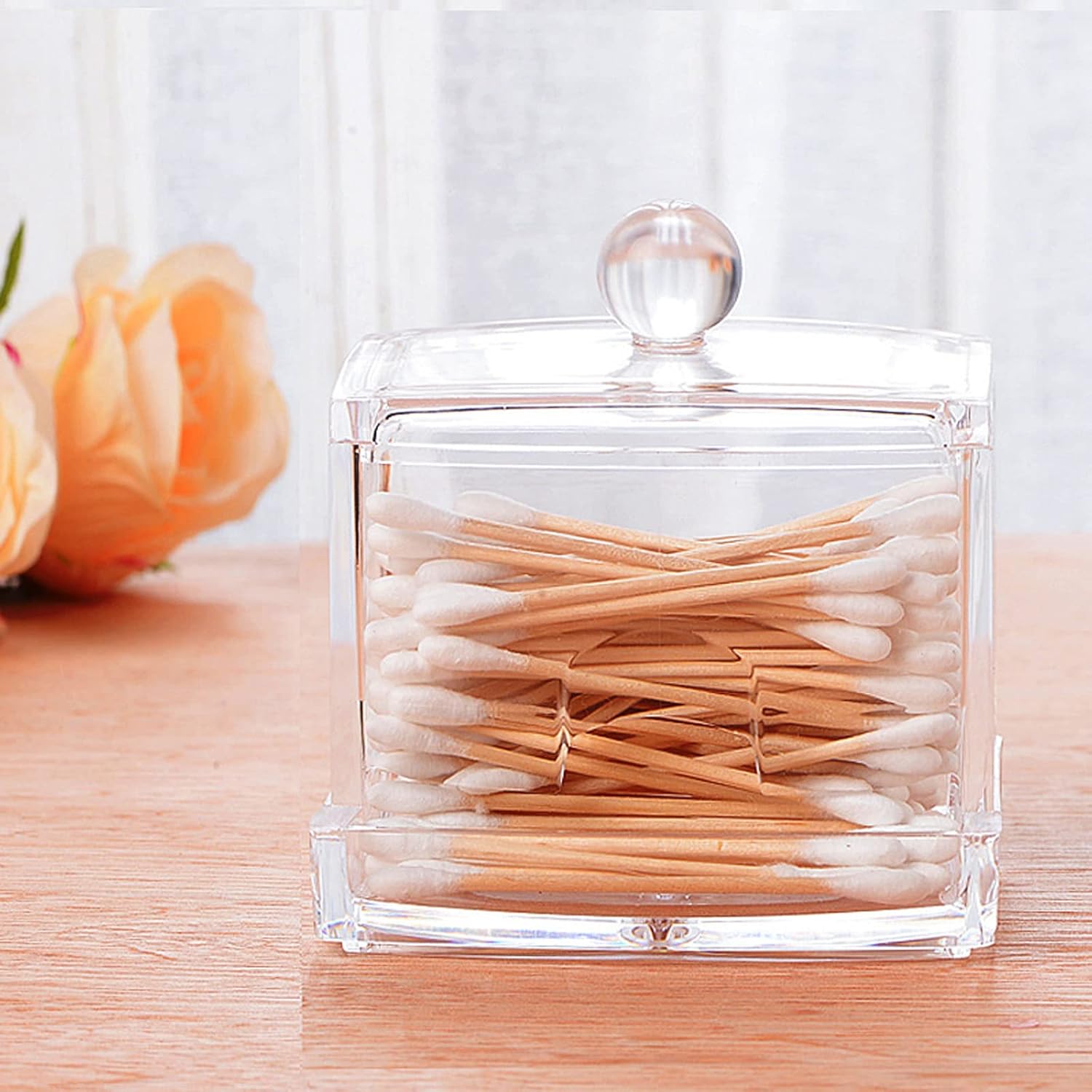 Khakho 2Pcs Clear Cotton Swab Holder with Lid