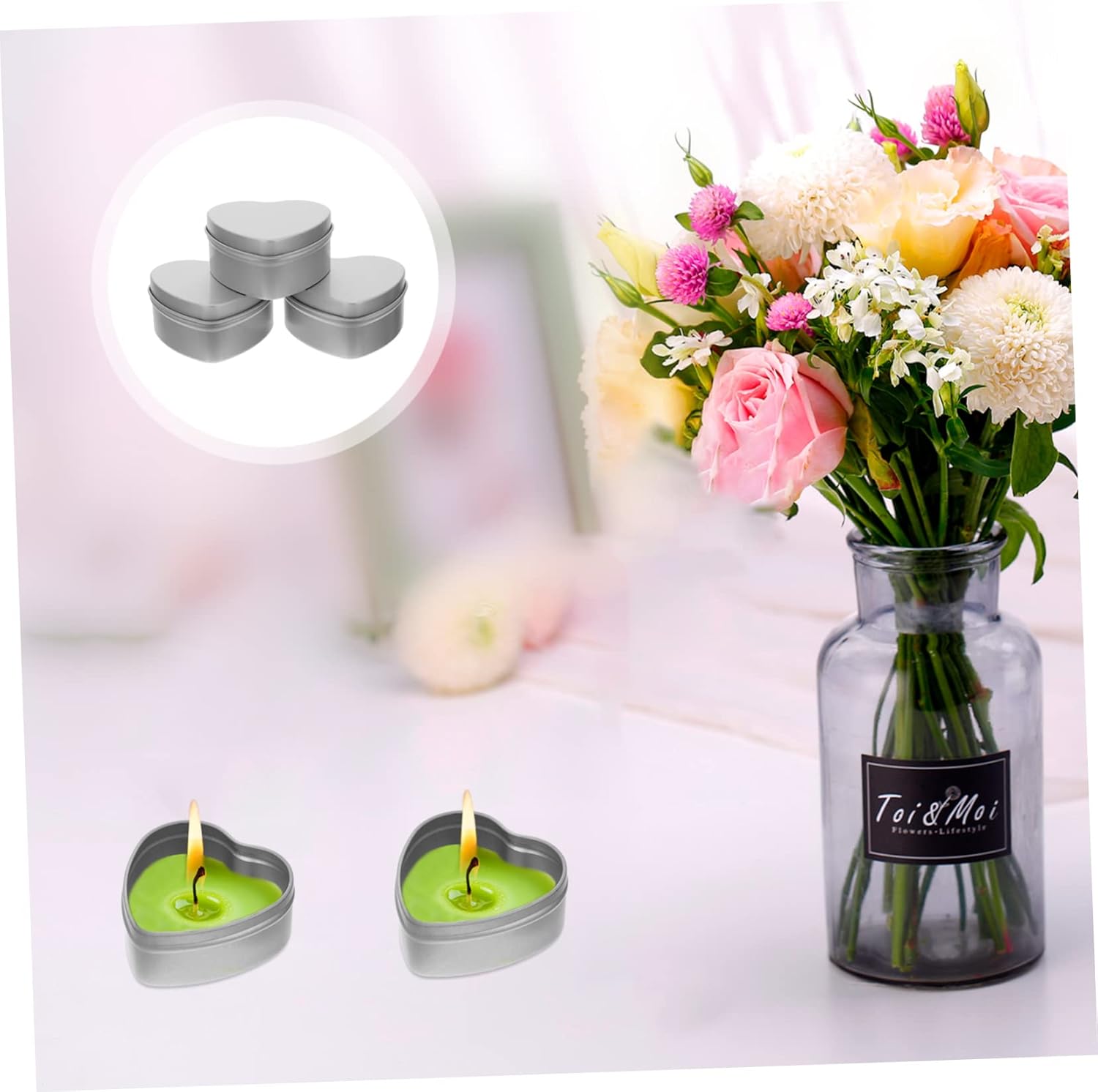 NUOBESTY Heart-Shaped Tinplate Candle Storage Jar
