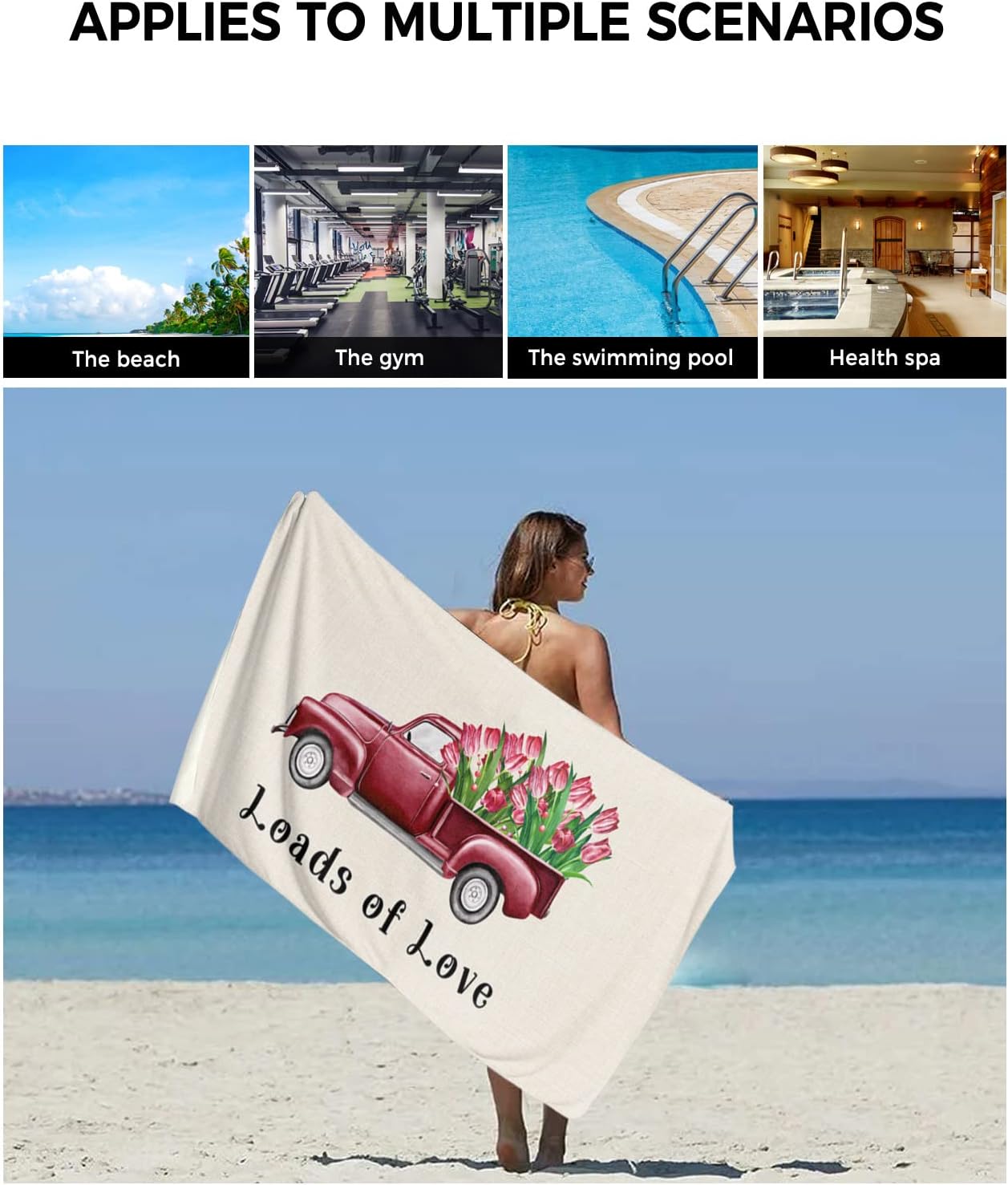 3 Piece Bath Towel Set with Red Tulip Design