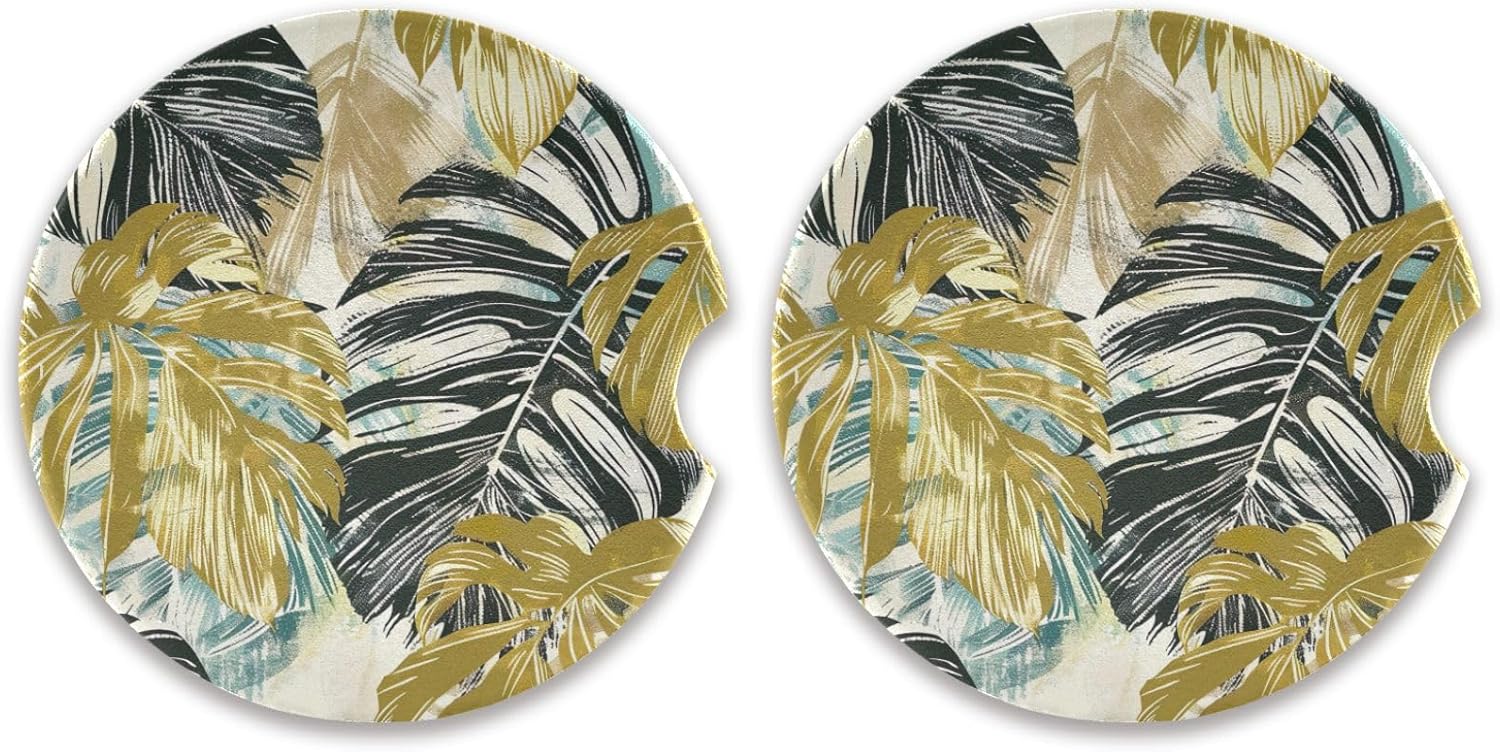 Takiito Palm Leaves Car Coasters 2 Pack