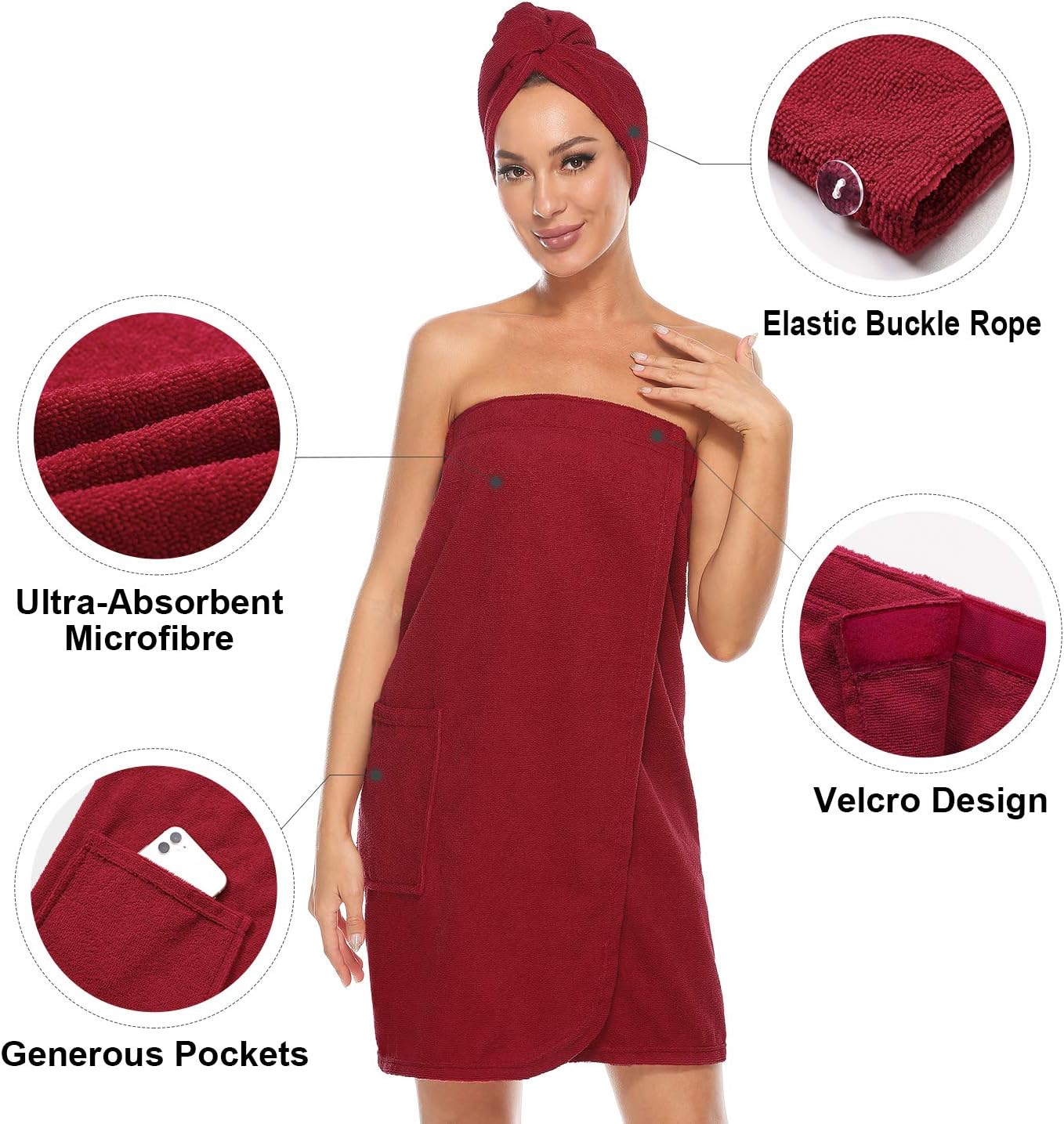 Orrpally Women Adjustable Bathrobe with Velcro Closure