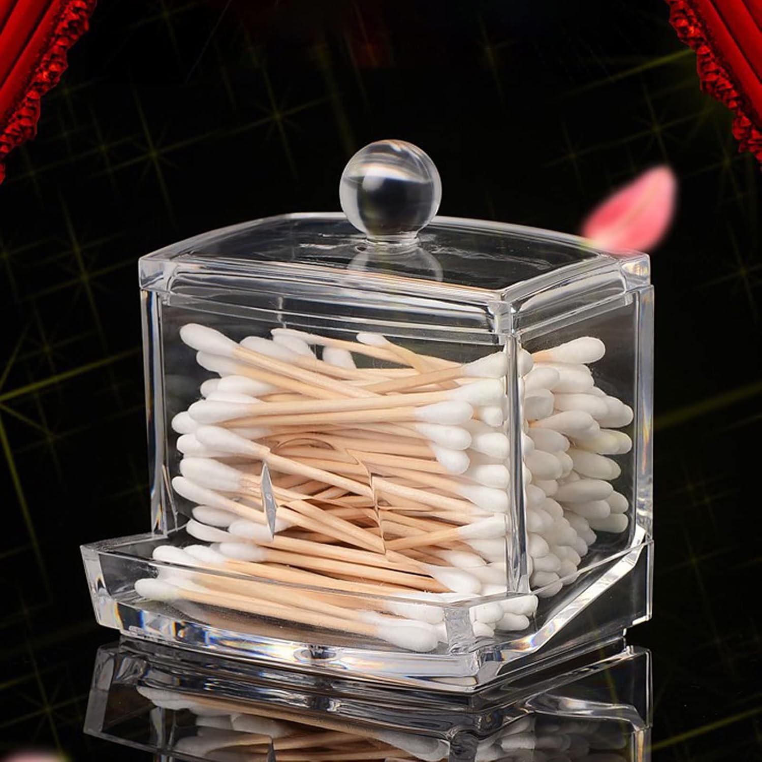 Khakho 2Pcs Clear Cotton Swab Holder with Lid