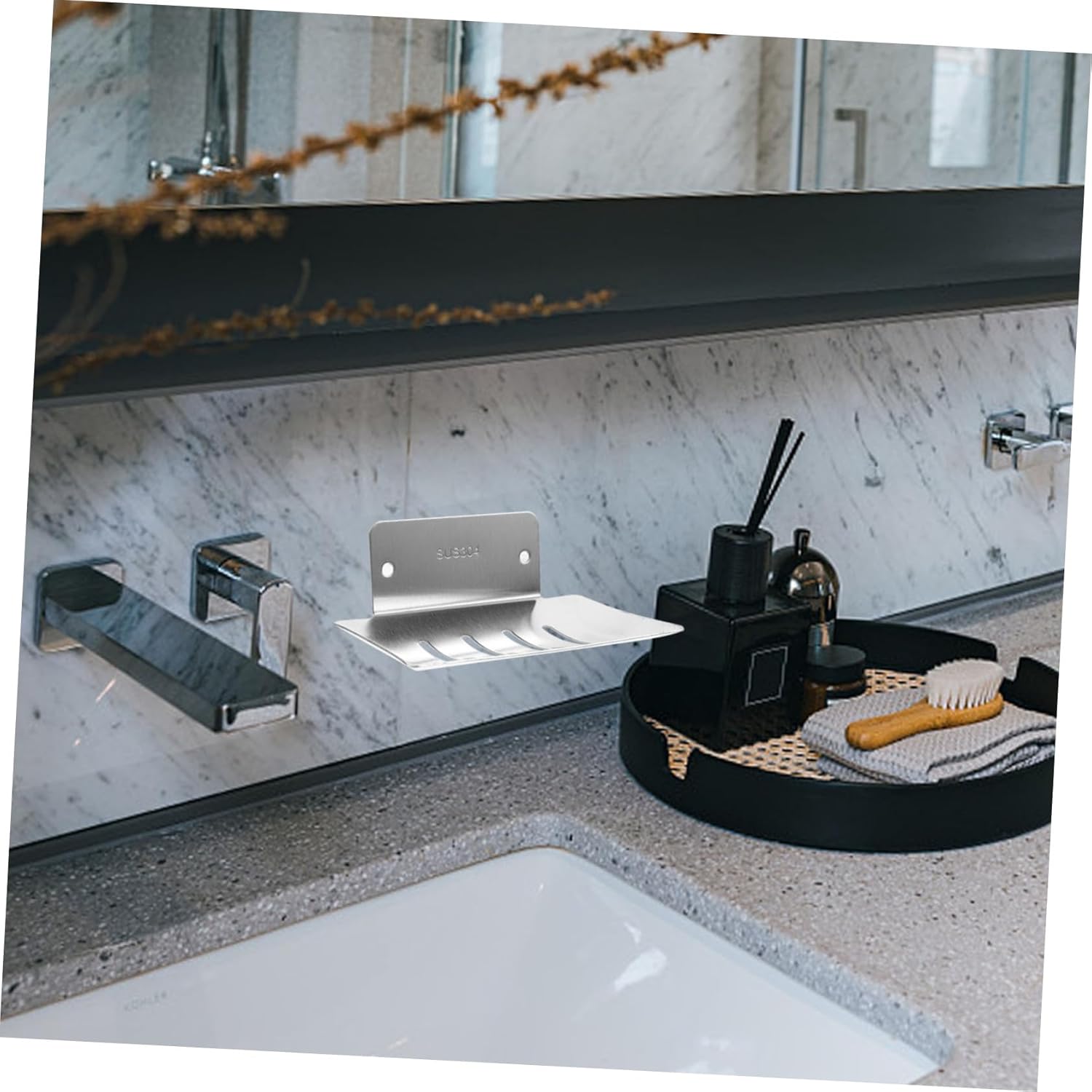 Ciieeo Drainage Soap Dish Wall Mount Holder No-Screw Design Universal Fit