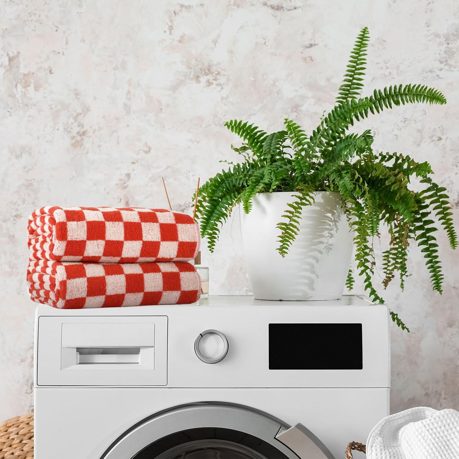 Breling 2 Pcs Checkered Bath Towels Red 1