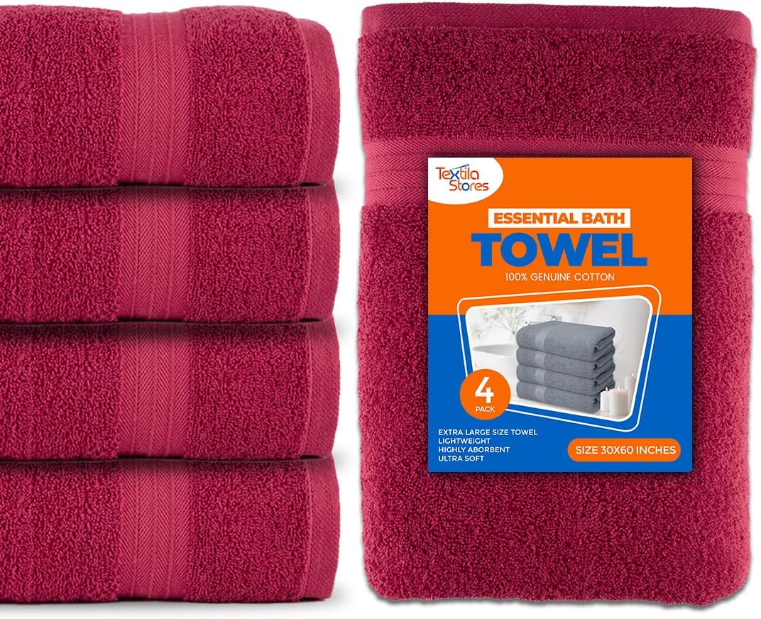Textila Bath Towels - 30x60 Inch Pack of 4 1
