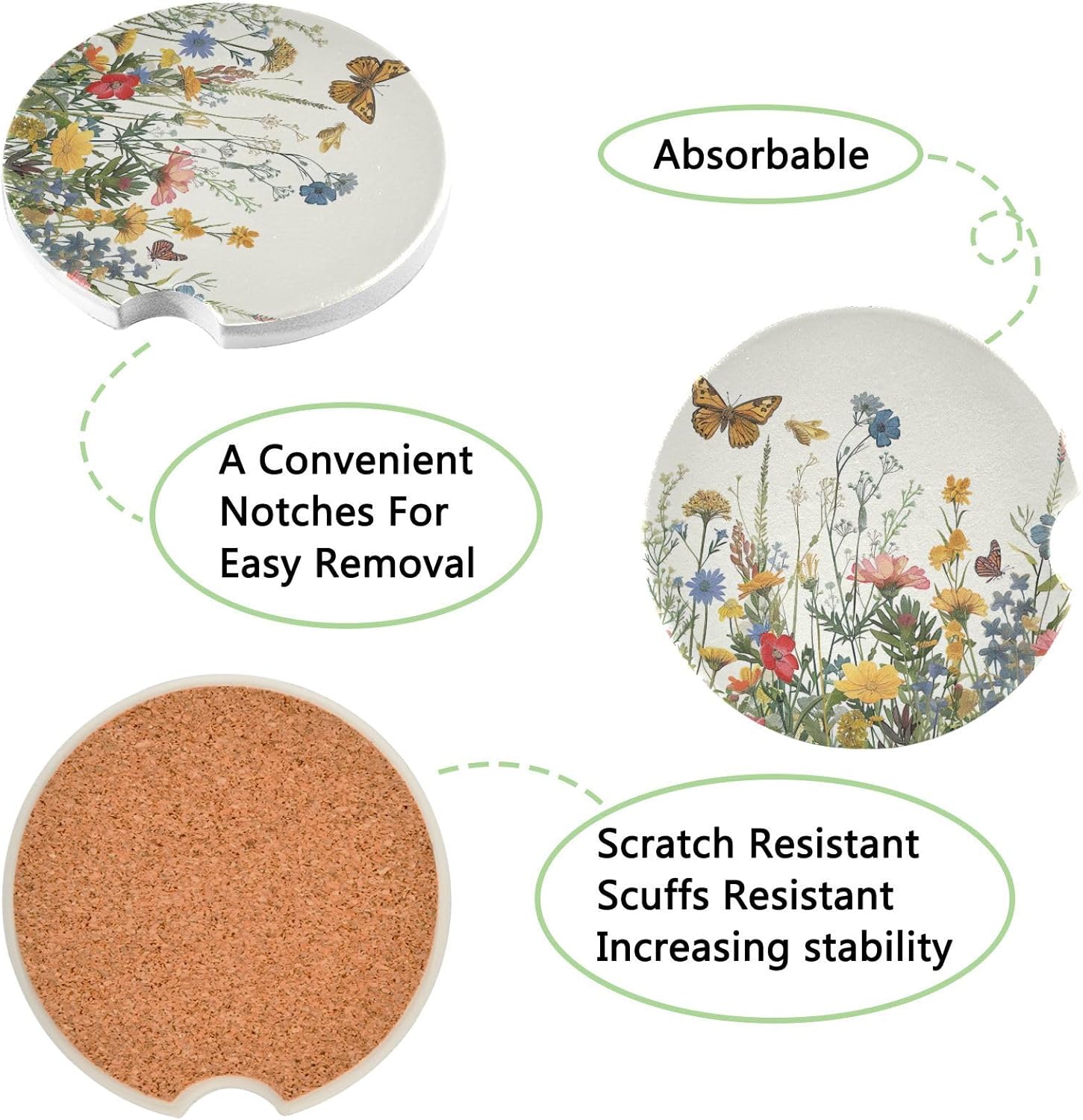 Wildflowers Car Cup Holder Coasters 2 Pack